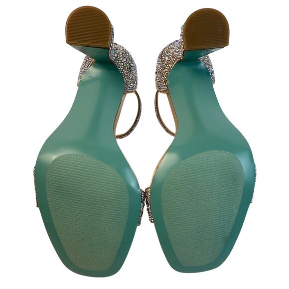 Betsey Johnson Dani Sandals Spool Heel Womens 8.5 M Shiny Rhinestones Buckle - Picture 10 of 11